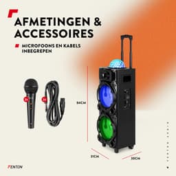 Karaoke set - Fenton LIVE290 Party speaker met microfoons en discolamp - Met Bluetooth - 300W — thumbnail 3