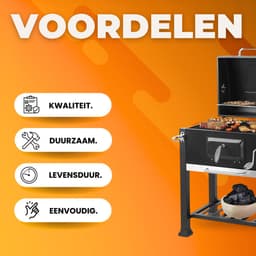 Houtskool grill op wieltjes - Voor 5 tot 10 personen - Houtskoolbarbecues - Briketten - Met deksel - Thuis of camping — thumbnail 2