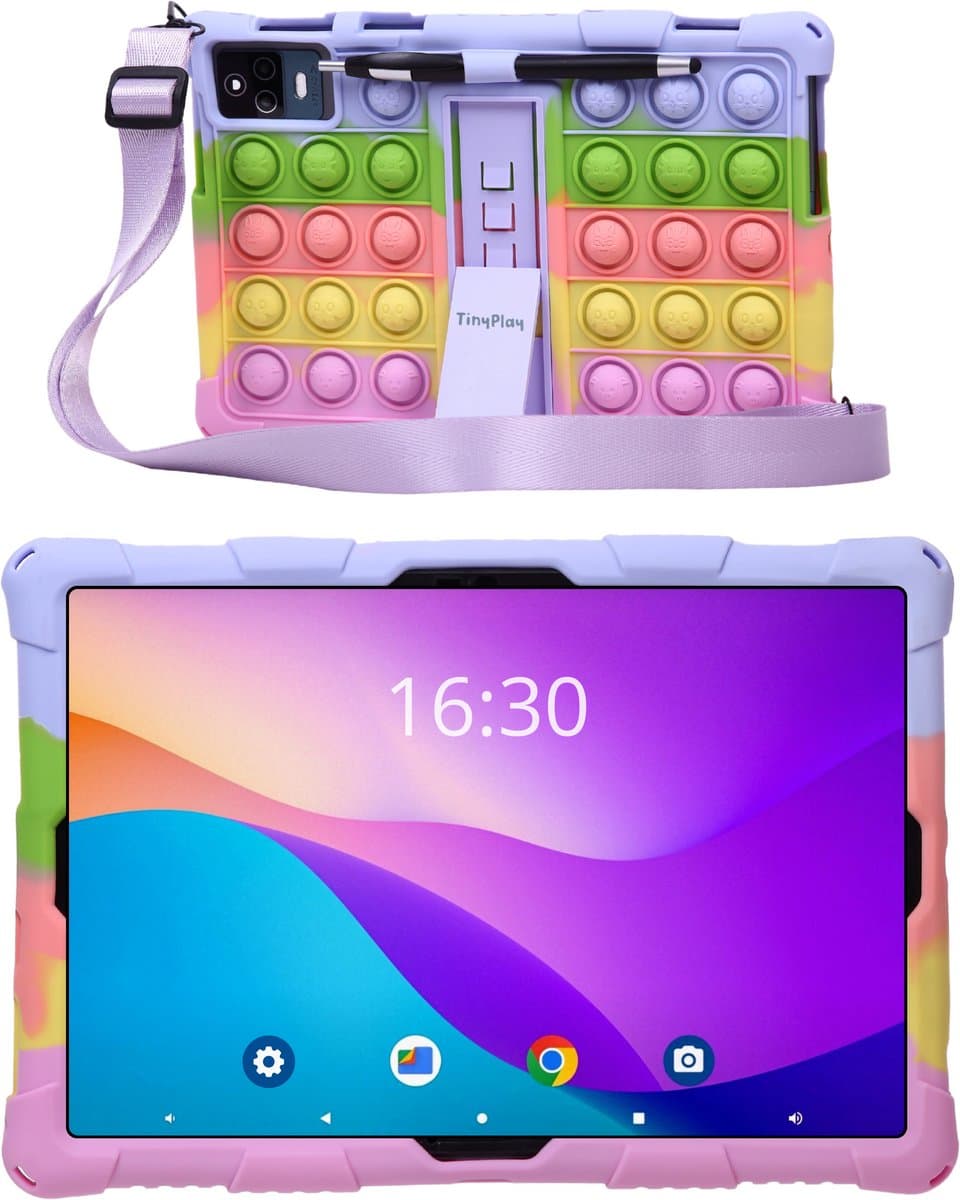 TinyPlay kindertablet Maxi V2 - Android 14 - 10 inch - 64GB+64SD - 4GB+4GB Virtual RAM - 6000 mAh batterij - Ouderlijk toezicht - kindertablet vanaf 3 jaar - Octa-core processor - Tablet kinderen - Kindertablets - Glazen screenprotector - Rainbow — afbeelding 1