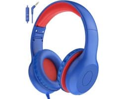 Intelectro Koptelefoon voor Kinderen - Veiligheid en Plezier in Eén! - Hoogwaardige Stereogeluid - Comfortabele Draagervaring - HD Microfoon - Volumeregeling - Brede Compatibiliteit en Audio Delen - Blauw/Rood - Levering Sneller dan Aangegeven!