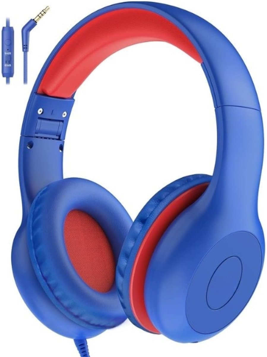 Intelectro Koptelefoon voor Kinderen - Veiligheid en Plezier in Eén! - Hoogwaardige Stereogeluid - Comfortabele Draagervaring - HD Microfoon - Volumeregeling - Brede Compatibiliteit en Audio Delen - Blauw/Rood - Levering Sneller dan Aangegeven! — afbeelding 1