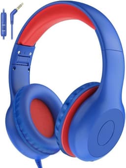 Intelectro Koptelefoon voor Kinderen - Veiligheid en Plezier in Eén! - Hoogwaardige Stereogeluid - Comfortabele Draagervaring - HD Microfoon - Volumeregeling - Brede Compatibiliteit en Audio Delen - Blauw/Rood - Levering Sneller dan Aangegeven! — thumbnail 1