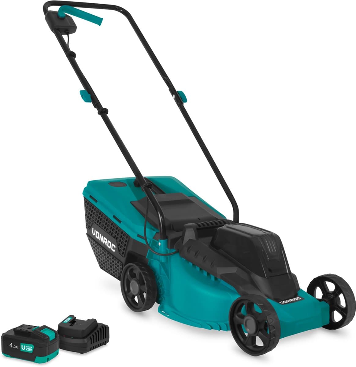 VONROC Accu Grasmaaier 20V – 32 cm maaibreedte - Borstelloze motor - Drie instelbare maai-hoogtes: 30/50/70 mm - Incl. 30L Opvangbak - Incl. 4.0Ah Accu en snellader — afbeelding 1