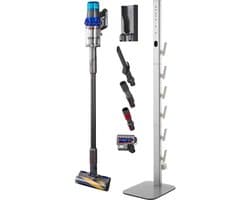 Stofzuigerstandaard 126 Cm, Compatibel met Dyson G5 V15 V12 V11 V10 V8 V7 V6-Serie, Standaard voor Stofzuigers & Accessoires, Vloerstandaard met 6 Haken En Antislip Voetpads, Zilver