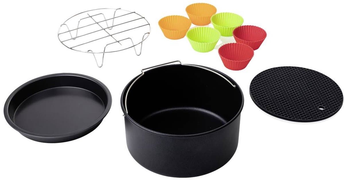 Princess 182012 Airfryer Accessoireset 10-delig - Accessoire voor heteluchtfriteuse - Grillrek - Pizzapan - Muffinset - Bakblik - Siliconen onderzetter - diameter 19,8 cm — afbeelding 1