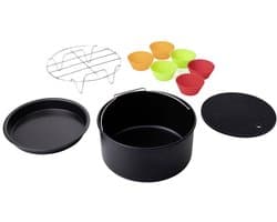 Princess 182012 Airfryer Accessoireset 10-delig - Accessoire voor heteluchtfriteuse - Grillrek - Pizzapan - Muffinset - Bakblik - Siliconen onderzetter - diameter 19,8 cm