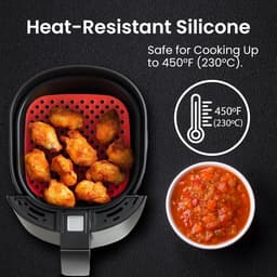 2-pack - Airfryermat - Siliconen Airfryer Liners - 7,5 inch herbruikbare siliconen matten van voedingskwaliteit - antiaanbaklaag en hittebestendige accessoires voor Airfryer - Zwart en rood — thumbnail 6