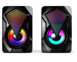 KINSI RGB Gaming Luidsprekers - 2.0 USB PC Speakers met 7-Kleuren Lichteffecten - Sterke Bas & Helder Geluid - Compatibel met PC, Laptop- Plug & Play