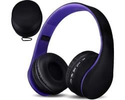 StayPowered Bluetooth Koptelefoon - HiFi Geluid voor Een Ongekende Muziekbeleving - Draadloos of Bekabeld - Ingebouwde Microfoon - Micro-SD en FM-Radio - Comfortabele Memory Foam Oorkussens - Zwart/Paars - Levering Sneller dan Aangegeven!