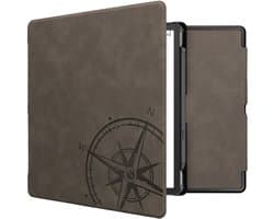 kwmobile e-reader hoesje geschikt voor Amazon Kindle Scribe hoes - Ereader flip case met standaard - Kunstleren e reader cover - Vintage Kompas design in grijs