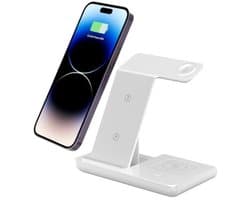 3 in 1 Draadloze Oplader - Wit - 15W Qi Oplaadstation - Geschikt voor: MagSafe iPhone, Apple Watch, AirPods - iOS & Android