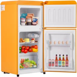 Retro koelkast. Freezer -combinatie. 86,8 cm hoog, 45,5 cm breed, twee dader, met een totaal van 60 liter totaal volume, 22 liter vriezervolume. 102 kWh/jaar, -27 ° C ∽ 13 ° C, LED -licht. Premium gele energieklasse E — thumbnail 1