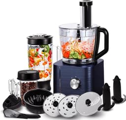 Keukenmachine - Hakmolen - Foodprocessor - Keukenmixer - Inc. 3.2L Mengkom - Deegkneden - Keukenmachine Hakmolen - 1.5L Mixer - Molen - Citruspers - Garde - Kunststof - 1100W - 40 x 27 x 40 cm - Donkerblauw — thumbnail 1