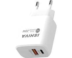 ISHIVA USB C Adapter Oplader USB stekker - 20W Snellader - Oplader - Wit