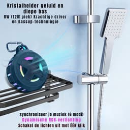 GTB® Douche Speaker - Badkamer Speaker - Douche Speaker Bluetooth - Zwart - 8cm x 8cm x 7cm — thumbnail 9