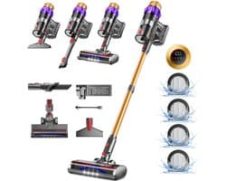 Elekiatech Steelstofzuiger - Steelstofzuiger Draadloos - 70000Pa - 3 Standen Zuigkracht - LED-Display - 2200 mAh Accu - 20–70 Min Werktijd - 1,8L - Met Meubelborstel - Voor Tapijt, Harde Vloeren en Dierenharen - Gold