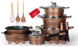 Royalty Line® ES1014 Pannenset Inductie - 17 Delige Pannensets - Pan Met Afneembare Handvaten - Oven Bestendig - Pannen Voor Alle Warmtebronnen - Antiaanbaklaag - Koper — thumbnail 1