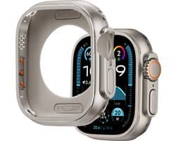 Bandz metalen hoesje geschikt voor Apple Watch Ultra / Ultra 2 - 49mm van hoogwaardig metalen materiaal - Robuuste bescherming (titanium kleur)