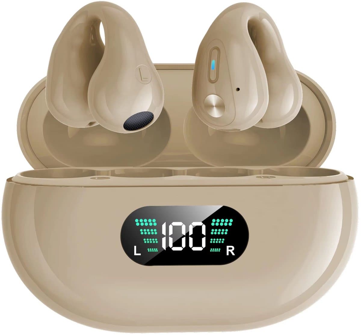 Draadloze oordopjes met oorclip Kaki - Sport Oordopjes - Geschikt voor Apple en Android - Bluetooth 5.3 - Draadloze oortje Bluetooth - Sport Oordopjes - Bluetooth Oordopjes - Draadloze Oordopjes - Oortjes Draadloos - In-Ear Oordopjes — afbeelding 1