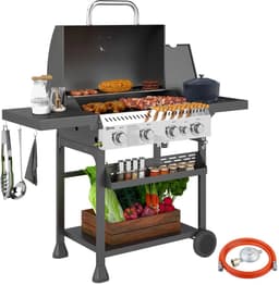 Gasbarbecue - Gasbarbecue en grill - 5 Branders - Met slang en thermometer - Zwart — thumbnail 5