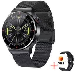 Knobbout 1,28" IPS inch Touchscreen smartwatch- Met de roterende knop wissel je snel tussen schermen- Persoonlijk Wijzerplaatontwerp - Bluetooth bellen en contacten synchronisatie - zwart staal+siliconen horlogeband — thumbnail 1