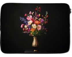 Laptophoes 13 inch - Kleurrijk - Boeket - Vaas - Goud - Laptop sleeve - Binnenmaat 32x22,5 cm - Zwarte achterkant