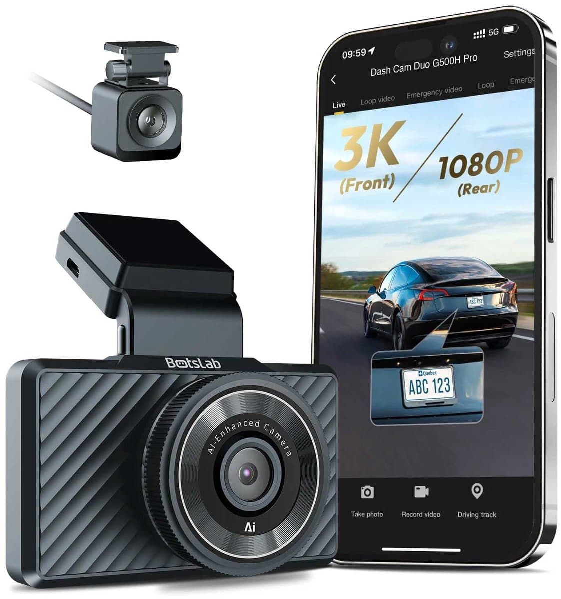 Botslab G500H Pro 3K Wifi Gps 2CH dashcam - Camera voor en achter - Wifi en GPS - Parkeermodus - 3,0 inch Lcd - 3K + Full HD resolutie - dashcam voor auto — afbeelding 1