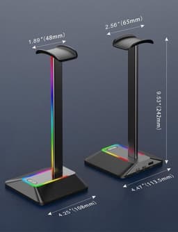 Intelectro Headset Stand - Schitterende Verlichting voor je Setup! - 2 USB Aansluitingen voor het Opladen van Apparaten - Plug & Play - Antislip Pads - TPU Rubberen Gedeelte om Krassen te Voorkomen - Zwart - Levering Sneller dan Aangegeven! — thumbnail 5