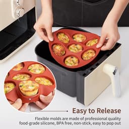 2 stuks - siliconen muffinvormen - bak mal - siliconen bakvorm - taart bakvorm - broodbakvorm - geschikt voor airfryer - anti aanbakvorm voor 7 cups - bakvorm voor muffins , cupcakes , taarten , brood - 20*20 cm - rood — thumbnail 3