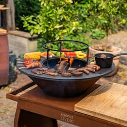 RJRoyal Living Plancha grill BBQ Big Jack 3.0 cortenstaal grillring met houtopslag vuurschaal buitenkeuken grillring met houten snijplank — thumbnail 3