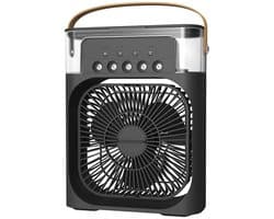 Ventilator - Led Verlichting - Draagbare Ventilator - Luchtkoeler - Bevochtiger - Tafelmodel - Waterverneveling - 20,3 x 7,6 x 25,4 cm - Zwart — afbeelding 1