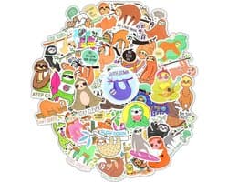 Luiaard stickers - 50 Grappige kleurrijke dieren stickers met luiaards en Engelse teksten - voor laptop, journal, muur etc.