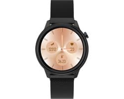 Belesy® MOON - Smartwatch Dames - Horloge - Stappenteller - Lichaamstemperatuur - Bloeddruk - Zuurstofgehalte - Ademhaling - Full Touch - Diverse Wijzerplaten - Mutli sport - Milanees - Staal - Zwart - Moederdag