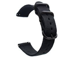 DrPhone SWB1 - Smart Watch Bandje - Roestvrij Staal Gesp - Nylon - 22mm voor o.a Galaxy Watch 3 45mm /46mm / Vivoactive 4 / Gear S3 / Huawei GT/GT 2 Watch - Zwart