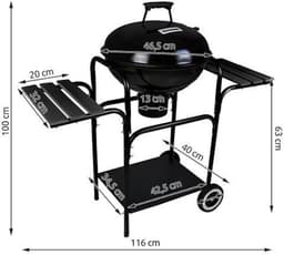 EASTWALL Charcoal Grill barbecue - BBQ met zijtafel - Mobiele houtskool barbecue - Ø 46.5 cm - RVS - Zwart — thumbnail 3