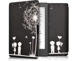 kwmobile e-reader hoesje geschikt voor Kobo Aura Edition 2 hoes - E reader flip case met magnetische sluiting - Ereader cover - Paardenbloemen Liefde design in wit / zwart