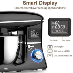 Keukenmachine Zwart - 6 Liter Inhoud - 220 Volt Vermogen - Compacte Standmixer - Automatische Deegmixer — thumbnail 2