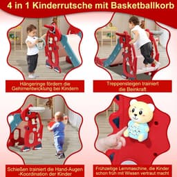 4-in-1 kinderglijbaan, opvouwbaar, kinderglijbaan met basketbalmand, glijbaan jaar, indoor en outdoor glijbaan, babyglijbaan, tuinglijbaan, rood — thumbnail 5