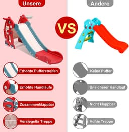 4-in-1 kinderglijbaan, opvouwbaar, kinderglijbaan met basketbalmand, glijbaan jaar, indoor en outdoor glijbaan, babyglijbaan, tuinglijbaan, rood — thumbnail 4