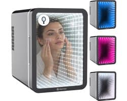 Denver Mini Koelkast - Koelen en Verwarmen - Skincare fridge - Spiegel met LED effect front - MFR604B - Zwart
