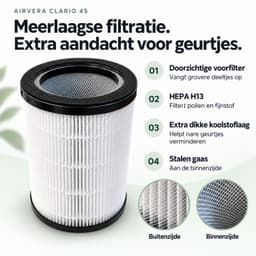 Airvera Clario 45 - Luchtreiniger - HEPA H13 & Actieve Koolstof - Tot 45 m² - UV-C - Slaapstand - Wit — thumbnail 3