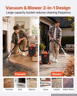 VEVOR Asstofzuiger 1200W Draagbare Haardstofzuiger 20L Stalen Tank Zwart/Oranje, Stofzuiger met Blaasfunctie voor Haarden, Pelletkachels, Grills & Vuurkorven, Dubbel Filtersysteem, met Wielen en 1,2 m Slang — thumbnail 5