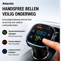 atlantic Bluetooth Transmitter - Fm transmitter - Bluetooth auto - USB-C lader 20W-Carkit - USB-A - SD Kaart - BT3.1 - 2026 model — thumbnail 5