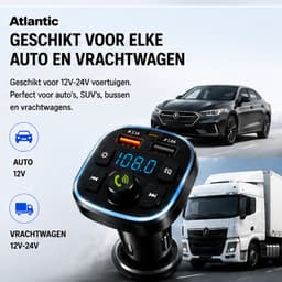 atlantic Bluetooth Transmitter - Fm transmitter - Bluetooth auto - USB-C lader 20W-Carkit - USB-A - SD Kaart - BT3.1 - 2026 model — thumbnail 3