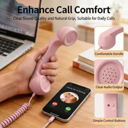 Retro Telefoonhoorn - Geschikt voor iPhone & Android - USB-C Bedrade Telefoonhoorn met Microfoon - Vintage Handset voor Bellen, Videogesprekken, Vergaderingen & Online Conferenties - Roze（2 Stuks） — thumbnail 3