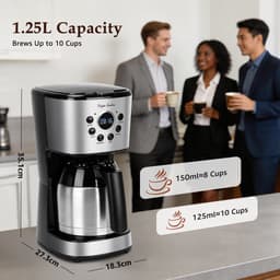 Taylor Swoden Koffiezetapparaat Filterkoffie - Instelbare Sterkte - Warmhoudfunctie - Anti-Drup - 10 koppen - Zwart/rvs — thumbnail 5