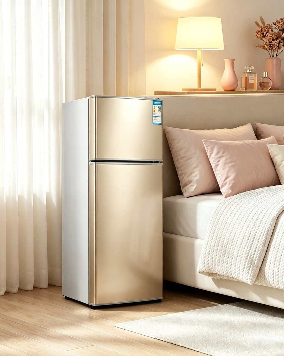 Mini koelkast met vriesvak 43 liter dubbele deuren compact model scheidbare koel en vriesruimte voor langdurige versheid geschikt voor slaapkamer keuken kantoor en studentenkamer goud 35.5*39*67cm — afbeelding 1