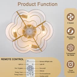 Plafondventilator Met Verlichting – 50 x 50 x 20 cm – Zes Snelheden – Linnen En Kunststof – Koperkleur – App- En Afstandsbediening – Timer — thumbnail 3