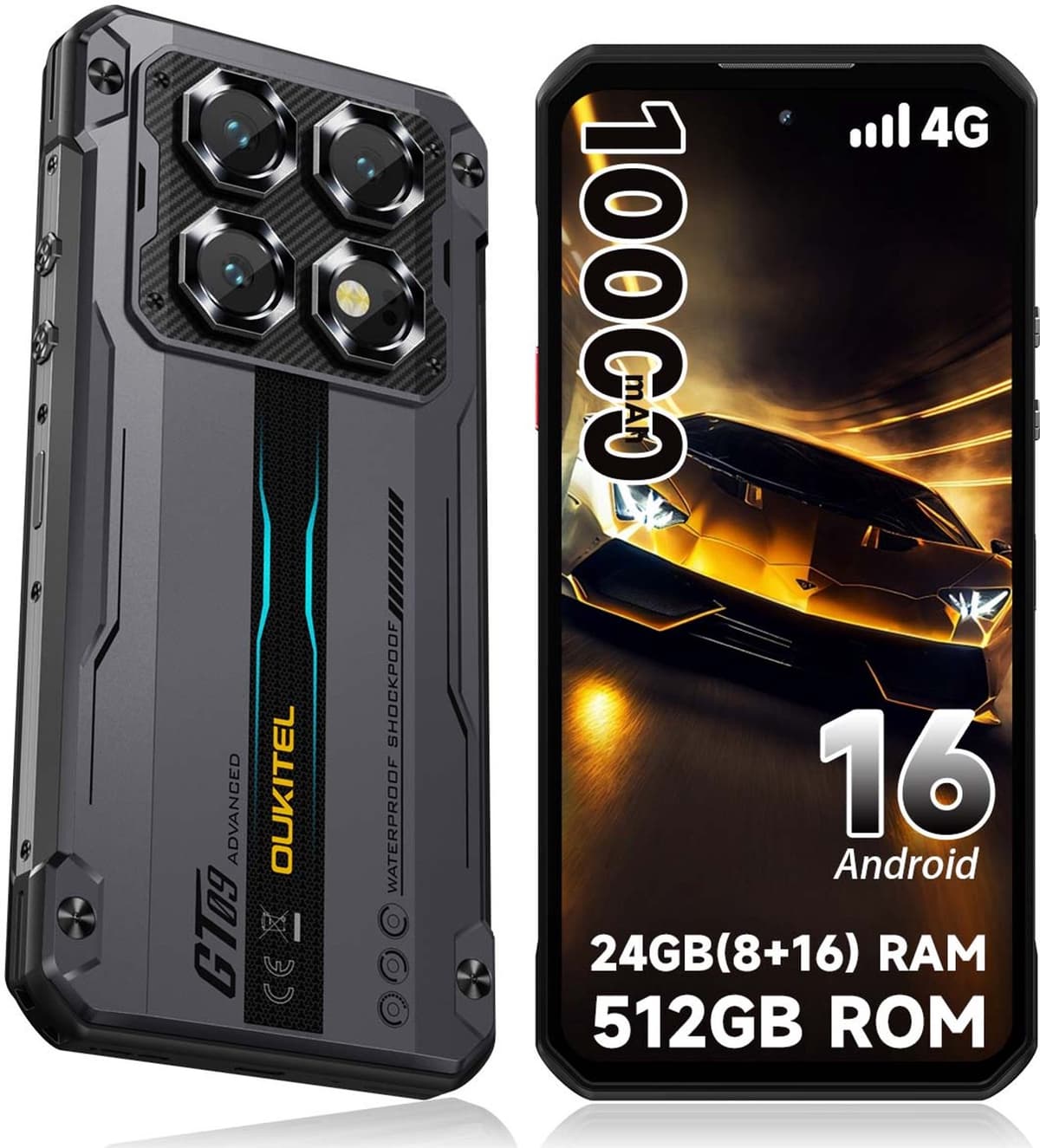 OUKITEL WP60 Rugged Smartphone - 4G LET - 24GB RAM - 512GB ROM - 7,2 inch 120Hz - 10000mAh 33W - 108MP Camera - Dual SIM - Android 15 - NFC GPS - Zwart — afbeelding 1