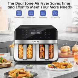 Airfryer met Dubbele Mand 9L – 2x 4,5L Dual Zone Heteluchtfriteuse – Onafhankelijke Bediening – Digitaal Touchscreen – Kijkvenster – 8 Kookprogramma’s – Zwart — thumbnail 4